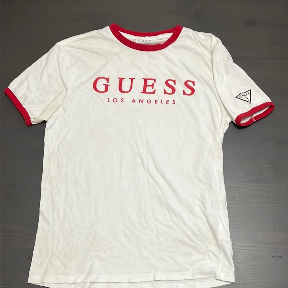 Guess White and Red Short Sleeve Tee